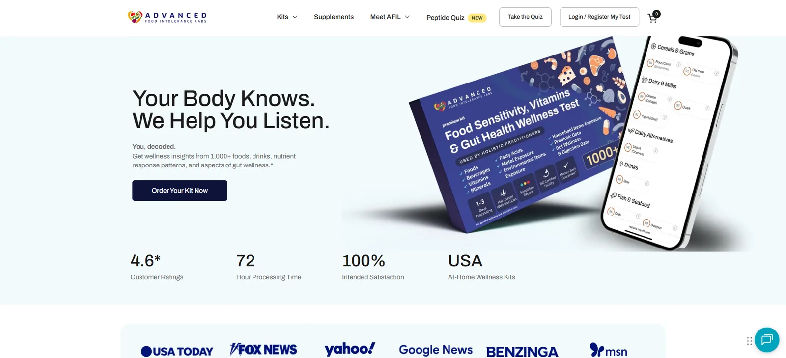 Homepage of the Advanced Food Intolerance Labs website built by VertexHQ