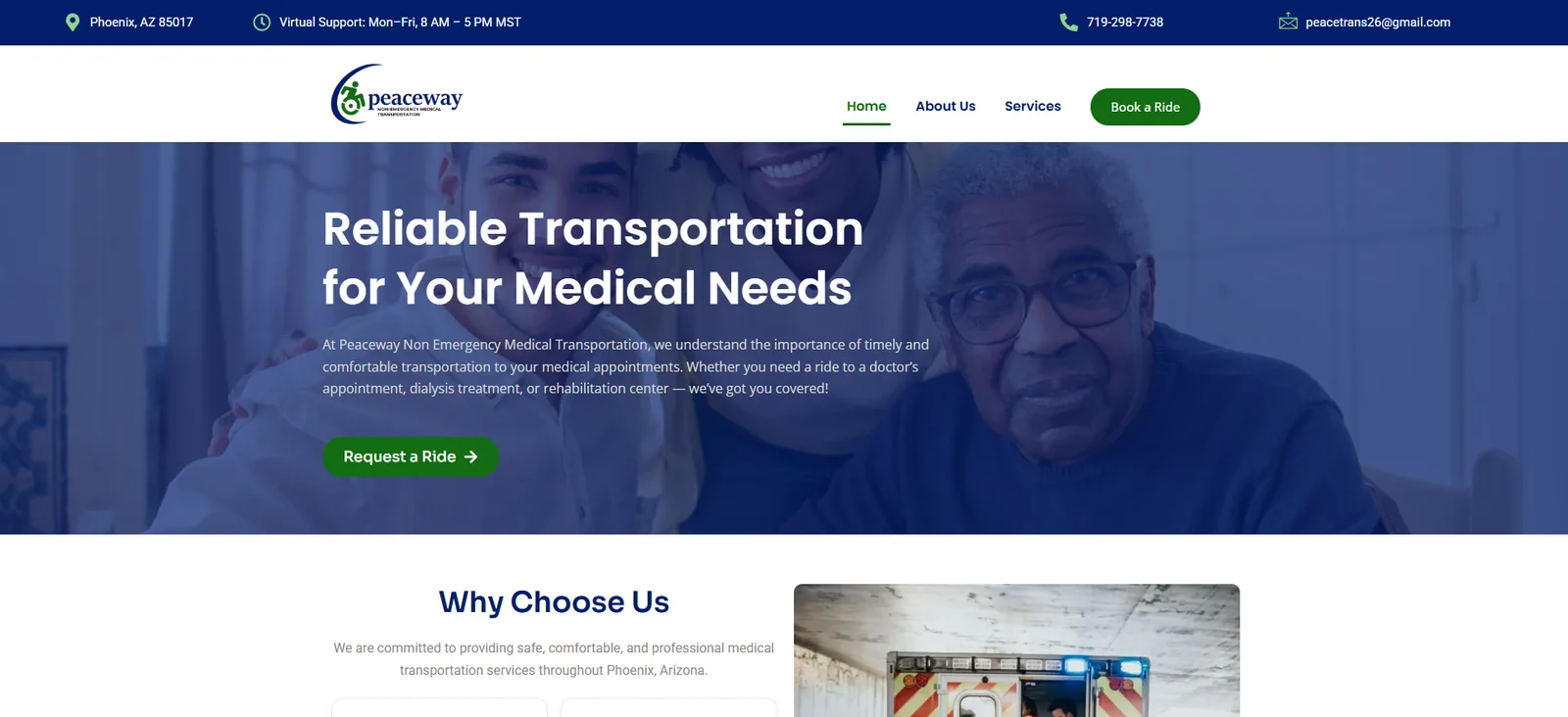 Homepage of the PeaceWay Care website built by VertexHQ